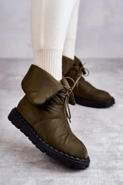 Damskie Ocieplane Botki Materiałowe Zielone Emelie