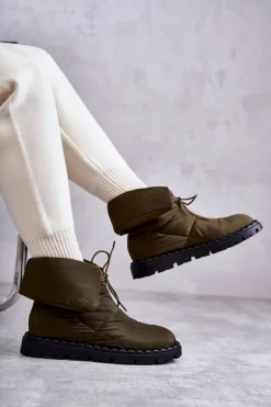 Damskie Ocieplane Botki Materiałowe Zielone Emelie