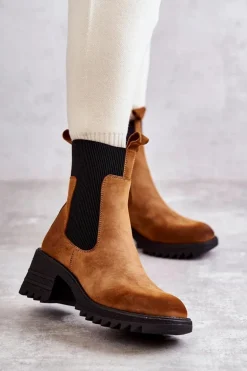 Damskie Ocieplane Botki Na Obcasie Camel Abella