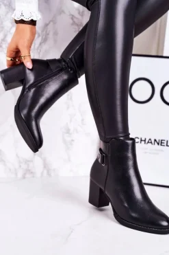 Damskie Ocieplane Botki Na Słupku Czarne Unstoppable