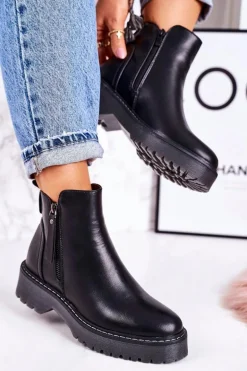 Damskie Ocieplane Botki Na Gumowej Podeszwie Czarne Moon Walk