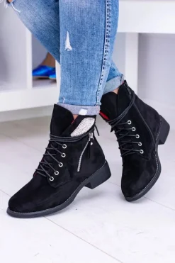 Damskie Ocieplane Botki Na Zamek Cekiny Zamsz Cortina