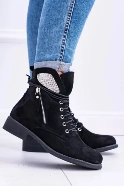 Damskie Ocieplane Botki Na Zamek Cekiny Zamsz Cortina