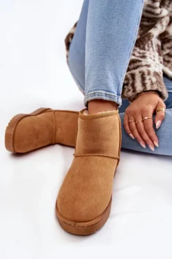 Damskie Ocieplane Botki Śniegowce Jasnobrązowe Virgina