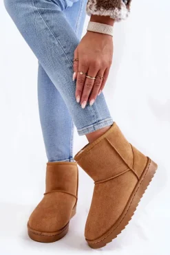 Damskie Ocieplane Botki Śniegowce Jasnobrązowe Virgina