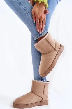 Damskie Ocieplane Botki Śniegowce Jasnobeżowe Virgina