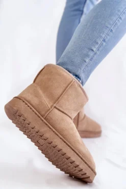 Damskie Ocieplane Botki Śniegowce Jasnobeżowe Virgina