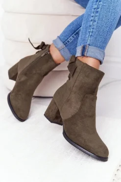 Damskie Ocieplane Botki Na Słupku Zielone Kayla