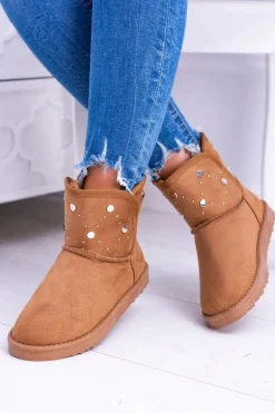 Damskie Ocieplane Botki Śniegowce Zamsz Camel Biggy