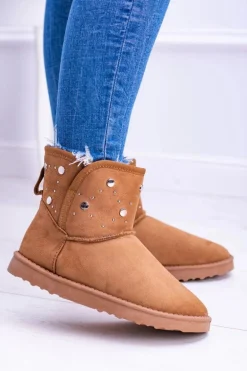 Damskie Ocieplane Botki Śniegowce Zamsz Camel Biggy