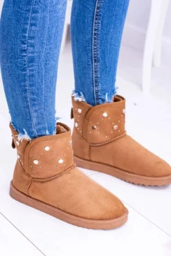 Damskie Ocieplane Botki Śniegowce Zamsz Camel Biggy