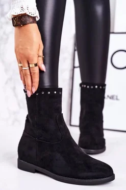 Damskie Ocieplane Botki Na Koturnie Zamszowe Czarne Performance