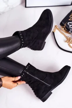 Damskie Ocieplane Botki Na Koturnie Zamszowe Czarne Performance