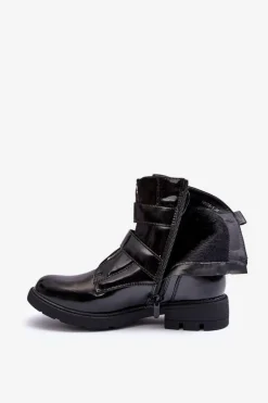 Damskie Ocieplane Botki Na Płaskim Obcasie Z Suwakiem Czarne Joshie