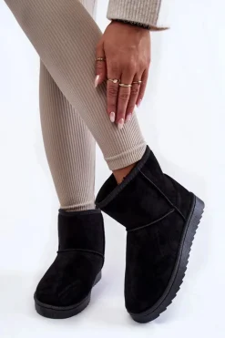 Damskie Ocieplane Botki Śniegowce Czarne Virgina