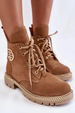 Damskie Ocieplane Botki Na Suwak Camel Sinem