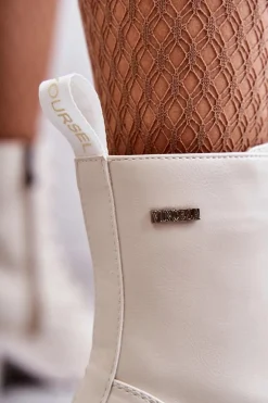 Damskie Ocieplane Botki Na Obcasie Jasny Beż Grethe