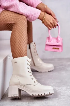 Damskie Ocieplane Botki Na Obcasie Jasny Beż Grethe