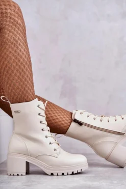 Damskie Ocieplane Botki Na Obcasie Jasny Beż Grethe