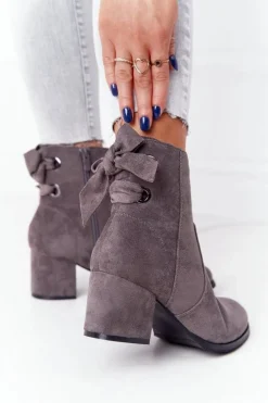 Damskie Ocieplane Botki Na Słupku Szare Kayla