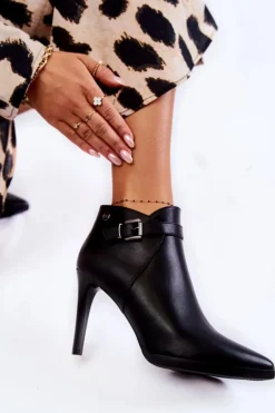 Damskie Ocieplane Botki Na Szpilce Czarne Tone