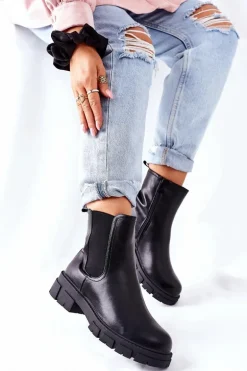 Damskie Ocieplane Botki Sztyblety Czarne Roulette