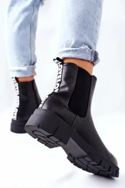 Damskie Ocieplane Botki Sztyblety Czarne Roulette