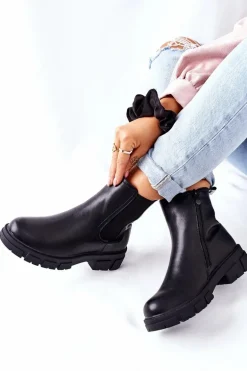 Damskie Ocieplane Botki Sztyblety Czarne Roulette