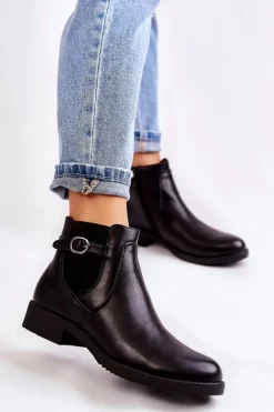 Damskie Ocieplane Botki Sztyblety Czarne Janette