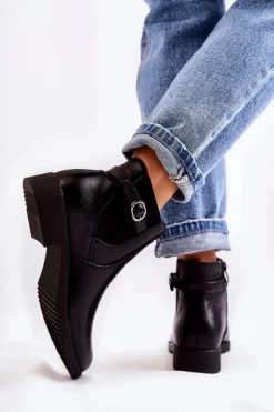 Damskie Ocieplane Botki Sztyblety Czarne Janette