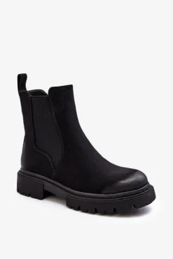 Damskie Ocieplane Botki Sztyblety Na Suwak Czarne Vesta