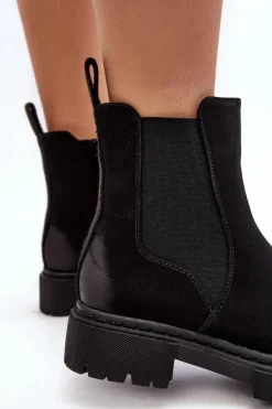 Damskie Ocieplane Botki Sztyblety Na Suwak Czarne Vesta