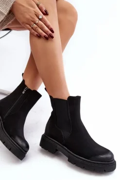 Damskie Ocieplane Botki Sztyblety Na Suwak Czarne Vesta