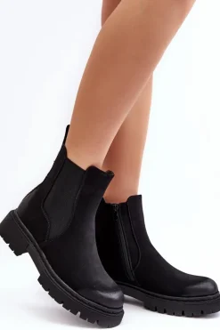 Damskie Ocieplane Botki Sztyblety Na Suwak Czarne Vesta