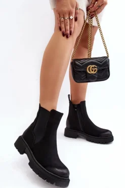 Damskie Ocieplane Botki Sztyblety Na Suwak Czarne Vesta