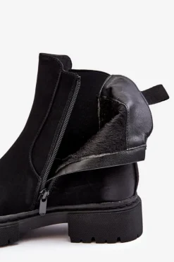 Damskie Ocieplane Botki Sztyblety Na Suwak Czarne Vesta