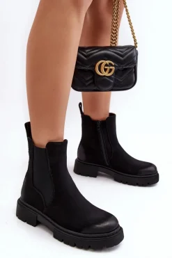 Damskie Ocieplane Botki Sztyblety Na Suwak Czarne Vesta