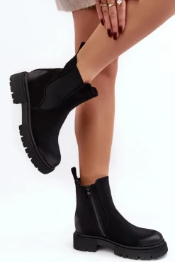 Damskie Ocieplane Botki Sztyblety Na Suwak Czarne Vesta