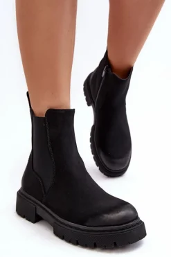 Damskie Ocieplane Botki Sztyblety Na Suwak Czarne Vesta