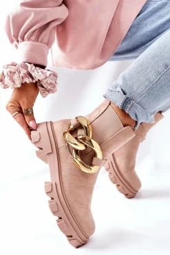 Damskie Ocieplane Botki Sztyblety Beżowe Visione