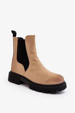 Damskie Ocieplane Botki Sztyblety Na Suwak Beżowe Vesta