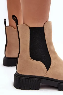 Damskie Ocieplane Botki Sztyblety Na Suwak Beżowe Vesta