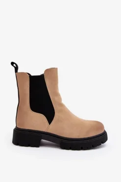 Damskie Ocieplane Botki Sztyblety Na Suwak Beżowe Vesta