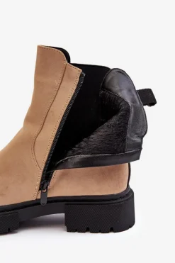 Damskie Ocieplane Botki Sztyblety Na Suwak Beżowe Vesta