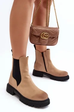 Damskie Ocieplane Botki Sztyblety Na Suwak Beżowe Vesta