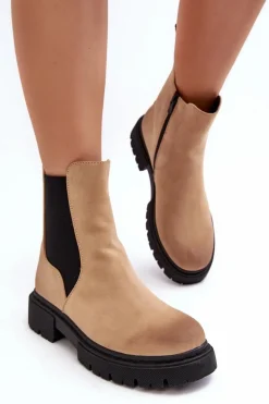 Damskie Ocieplane Botki Sztyblety Na Suwak Beżowe Vesta