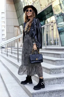 Damskie Ocieplane Botki Sztyblety Czarne Visione