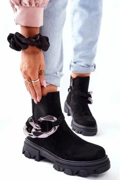 Damskie Ocieplane Botki Sztyblety Czarne Visione