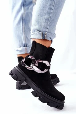 Damskie Ocieplane Botki Sztyblety Czarne Visione