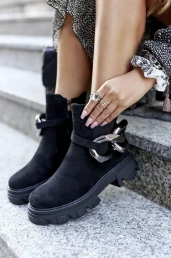 Damskie Ocieplane Botki Sztyblety Czarne Visione